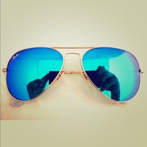 Ray Ban Gold Mirror Blue Lenses Aviator Sunglasses
